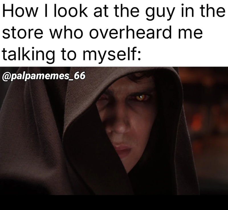 How I look at the guy in the store who overheard me talking to myself: @palpamemes_66