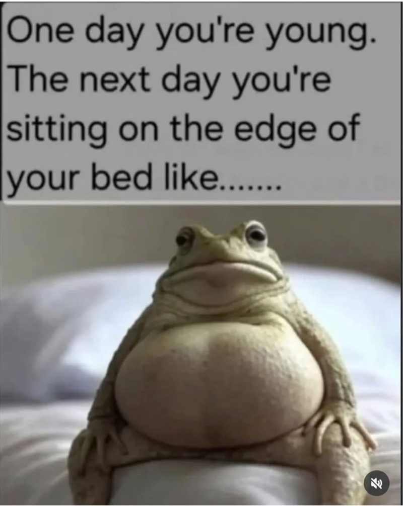 One day you're young. The next day you're sitting on the edge of your bed like.......