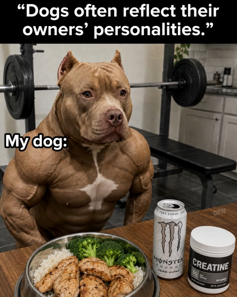 "Dogs often reflect their owners' personalities.” My dog: -ZERO SUGAR ZER GFN MONSTER NERG ZERO ULTRA CREATINE 5G SERVING MARY SUPPLEMENT UNPLAVORED