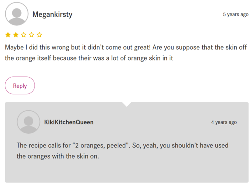 Megankirsty 5 years ago Maybe I did this wrong but it didn't come out great! Are you suppose that the skin off the orange itself because their was a lot of orange skin in it Reply KikiKitchenQueen 4 years ago The recipe calls for "2 oranges, peeled". So, yeah, you shouldn't have used the oranges with the skin on.