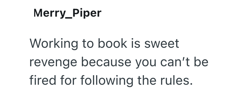 Merry_Piper Working to book is sweet revenge because you can't be fired for following the rules.