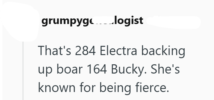 grumpyge logist That's 284 Electra backing up boar 164 Bucky. She's known for being fierce.