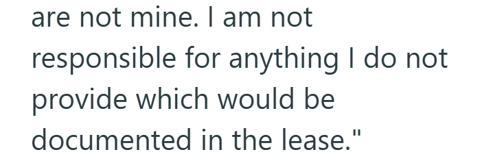 are not mine. I am not responsible for anything I do not provide which would be documented in the lease."