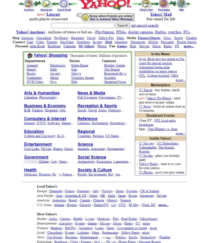 Auctions Messenger Check Email new! Literati multi-player crossword YAHOO! Know when friends are online! Click to download Yahoo! Messenger My What's New Personalize Yahoo! Mail free email for life Search advanced search Help Yahoo! Auctions - millions of items to bid on - PlayStation, PDAs, digital cameras, Barbie, watches, PCs... Shop Auctions Classifieds PayDirect Shopping Travel Yellow Pga Maps Media Finance/Quotes News Sports Weather Connect Chat Clubs Experts GeoCities Greetings Invites Ma