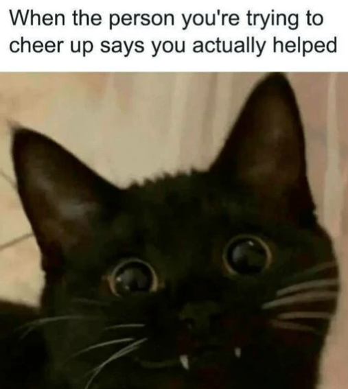 When the person you're trying to cheer up says you actually helped