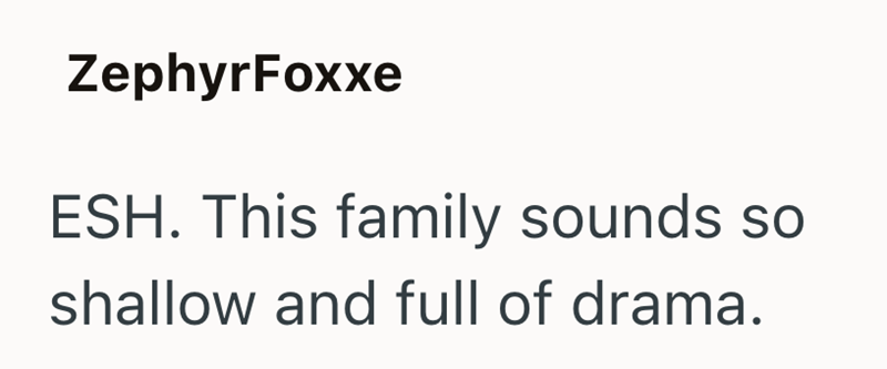 ZephyrFoxxe ESH. This family sounds so shallow and full of drama.