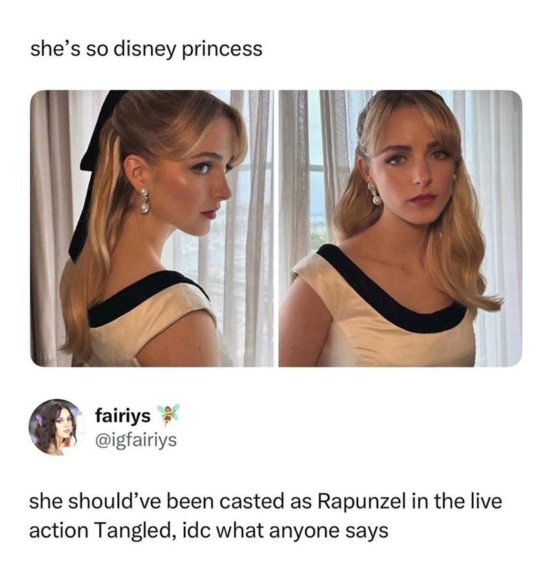 she's so disney princess fairiys @igfairiys she should've been casted as Rapunzel in the live action Tangled, idc what anyone says