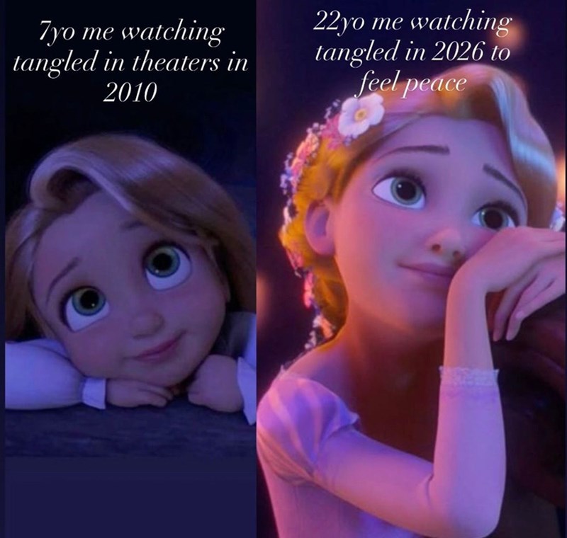 7yo me watching tangled in theaters in 2010 22yo me watching tangled in 2026 to feel peace