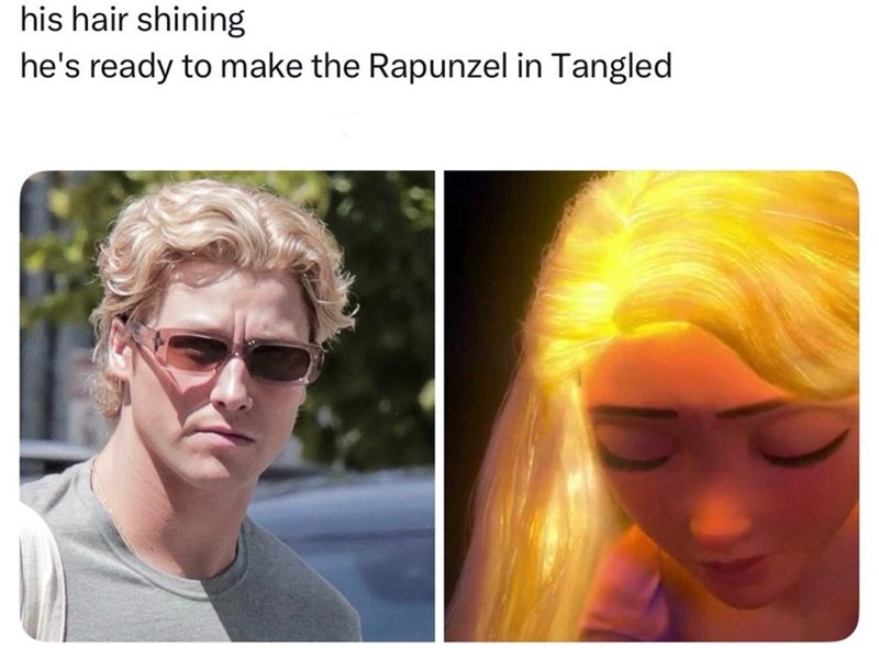 his hair shining he's ready to make the Rapunzel in Tangled