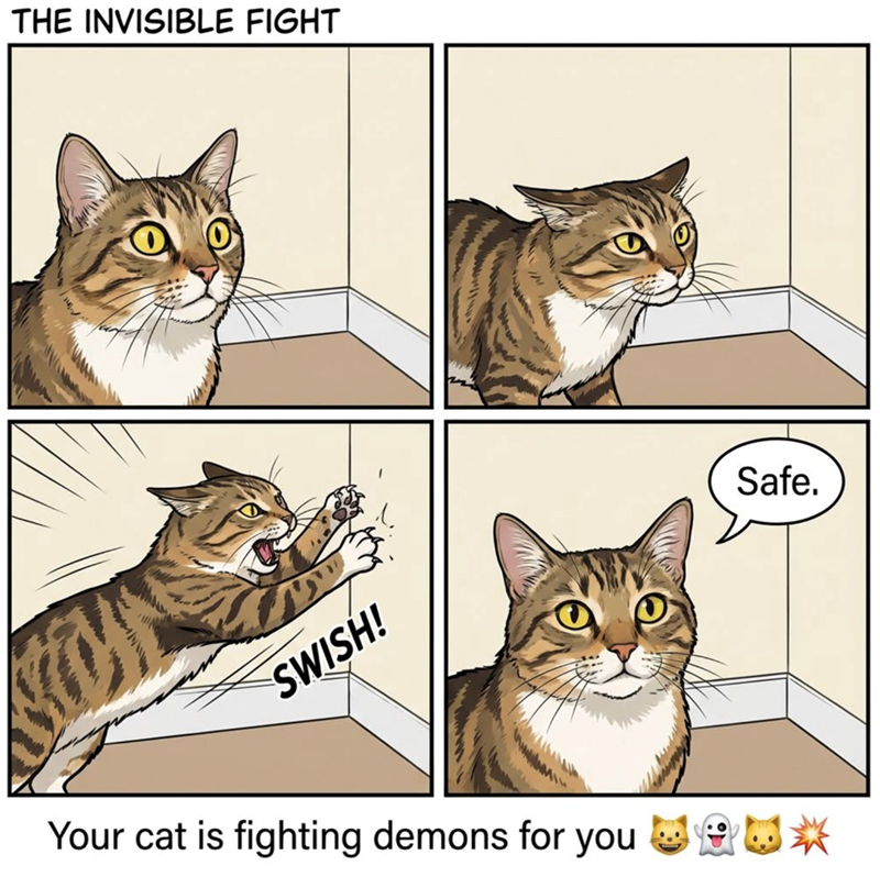 THE INVISIBLE FIGHT SWISH! Safe. Your cat is fighting demons for you *