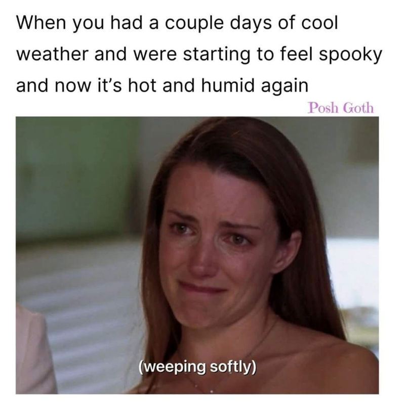 When you had a couple days of cool weather and were starting to feel spooky and now it's hot and humid again (weeping softly) Posh Goth