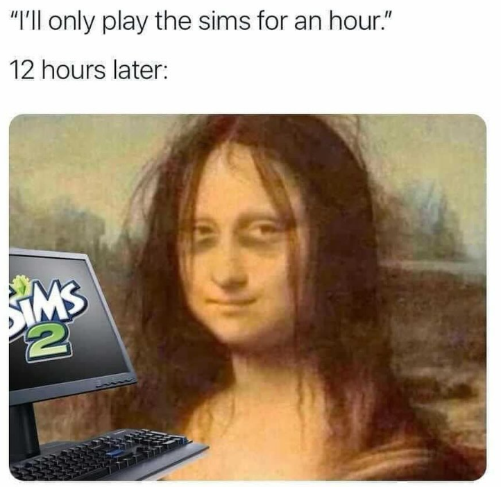 "I'll only play the sims for an hour." 12 hours later: SIMS 2