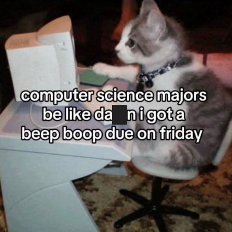 computer science majors be like da ni gota beep boop due on friday