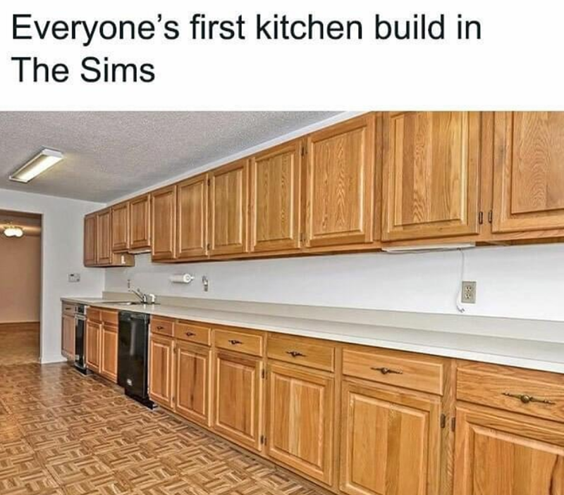 Everyone's first kitchen build in The Sims
