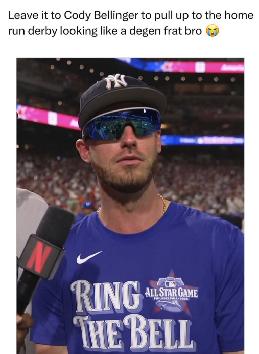 Leave it to Cody Bellinger to pull up to the home run derby looking like a degen frat bro N RING ALL STAR GAME PHILADELPHIA 2026 THE BELL