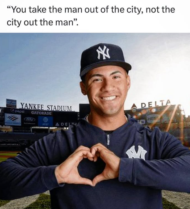 "You take the man out of the city, not the city out the man". YANKEE STADIUM pepsi GATORADE AT&T A DELTIA ADELTA R HESS