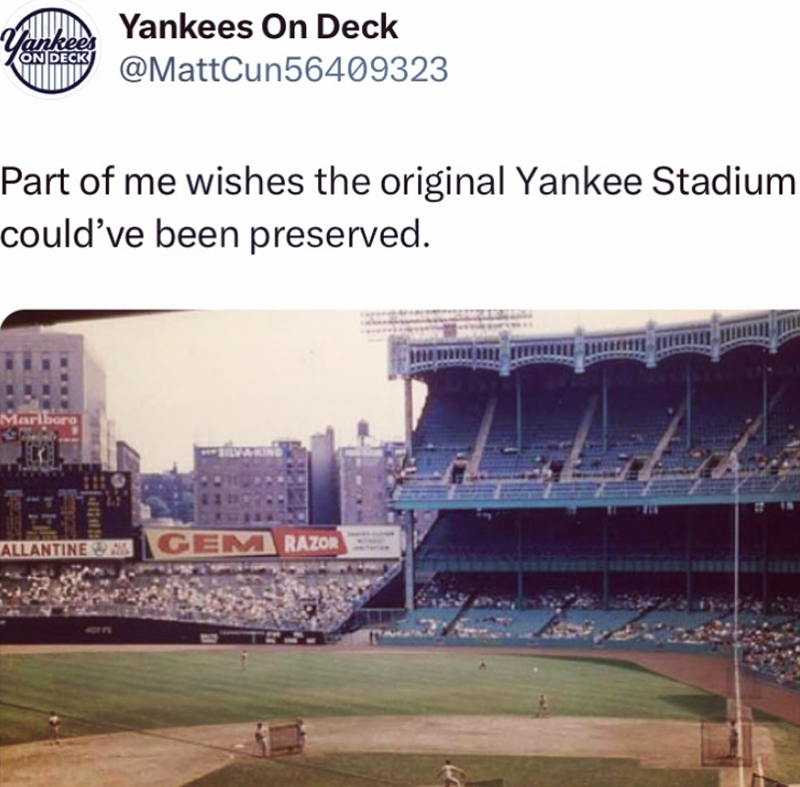 Yankees ON DECK Yankees On Deck @MattCun56409323 Part of me wishes the original Yankee Stadium could've been preserved. Mariboro ALLANTINE GEM RAZOR