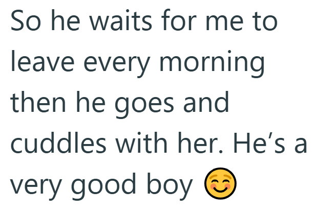 So he waits for me to leave every morning then he goes and cuddles with her. He's a very good boy ②