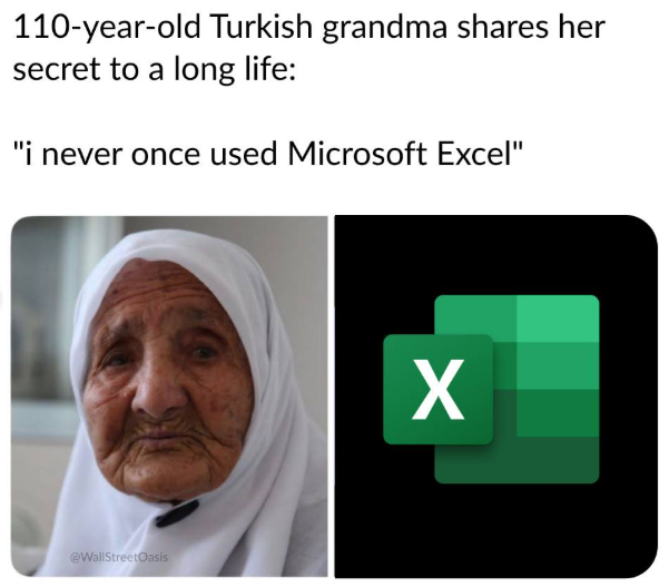 110-year-old Turkish grandma shares her secret to a long life: "i never once used Microsoft Excel" @WallStreetOasis X