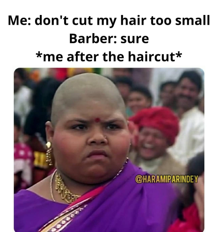 Me: don't cut my hair too small Barber: sure *me after the haircut* @HARAMIPARINDEY