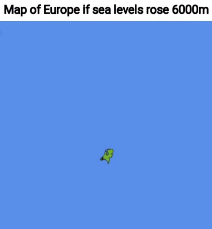 Map of Europe if sea levels rose 6000m