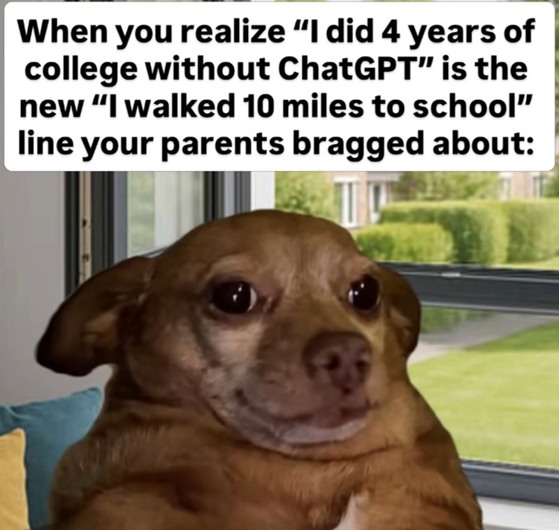 When you realize "I did 4 years of college without ChatGPT" is the new "I walked 10 miles to school" line your parents bragged about: