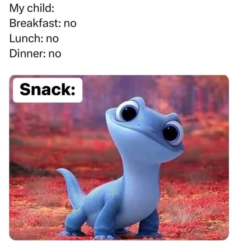 My child: Breakfast: no Lunch: no Dinner: no Snack: