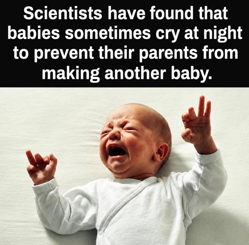 Scientists have found that babies sometimes cry at night to prevent their parents from making another baby.