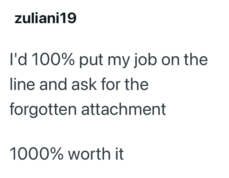 zuliani19 I'd 100% put my job on the line and ask for the forgotten attachment 1000% worth it