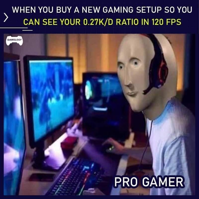 > WHEN YOU BUY A NEW GAMING SETUP SO YOU CAN SEE YOUR 0.27K/D RATIO IN 120 FPS GAMOLOGY 1111 PRO GAMER