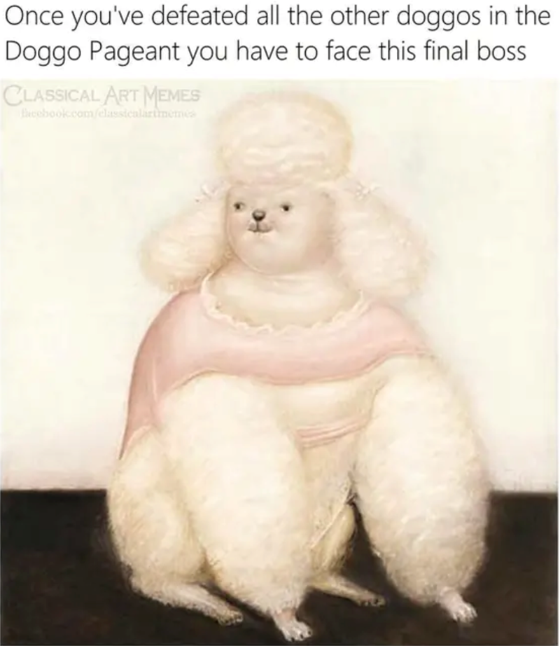 Once you've defeated all the other doggos in the Doggo Pageant you have to face this final boss CLASSICAL ART MEMES facebook.com/classicalartmemes