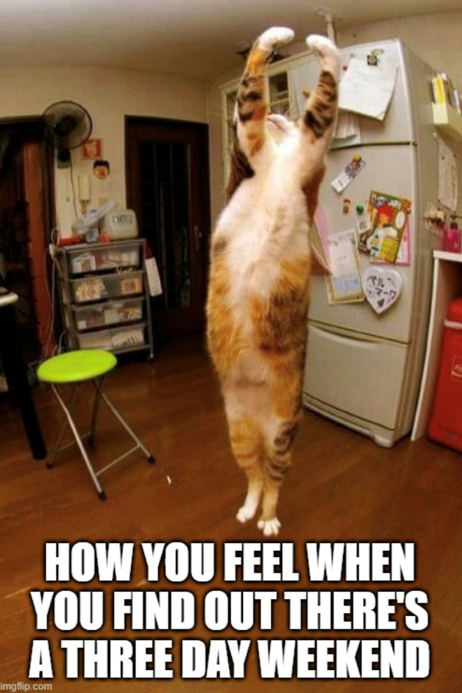 CHITR HOW YOU FEEL WHEN YOU FIND OUT THERE'S A THREE DAY WEEKEND imgflip.com