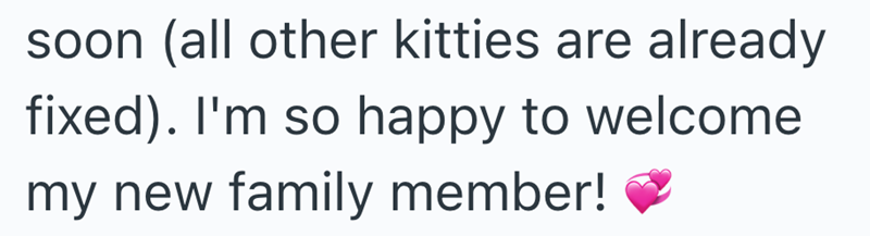 soon (all other kitties are already fixed). I'm so happy to welcome my new family member!