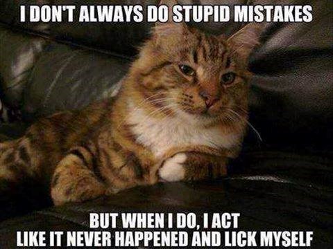 I DON'T ALWAYS DO STUPID MISTAKES BUT WHEN I DO, I ACT LIKE IT NEVER HAPPENED AND LICK MYSELF
