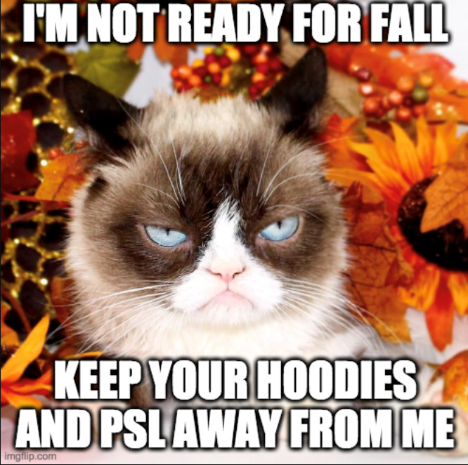 I'M NOT READY FOR FALL KEEP YOUR HOODIES AND PSL AWAY FROM ME imgflip.com