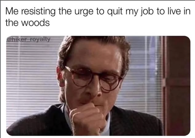 Me resisting the urge to quit my job to live in the woods @hiker royalty