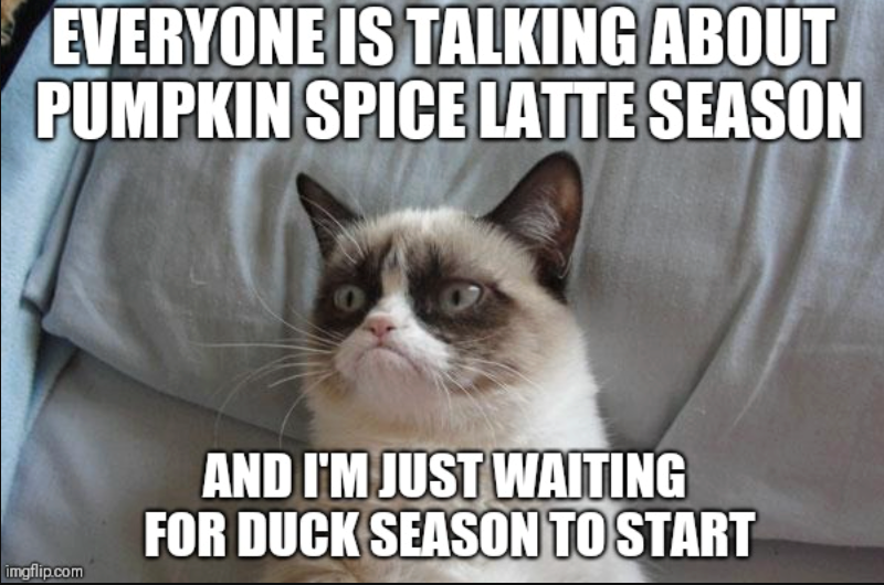 EVERYONE IS TALKING ABOUT PUMPKIN SPICE LATTE SEASON imgflip.com AND I'M JUST WAITING FOR DUCK SEASON TO START