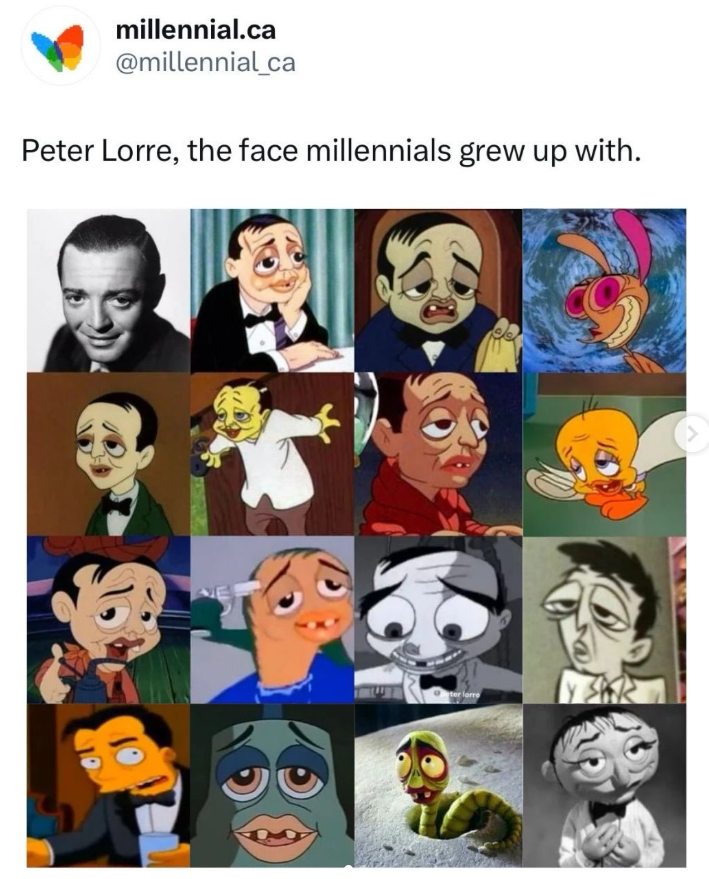 millennial.ca @millennial_ca Peter Lorre, the face millennials grew up with. ter lorre