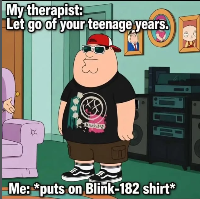 My therapist: Let go of your teenage years. blink1-2 Me: *puts on Blink-182 shirt*