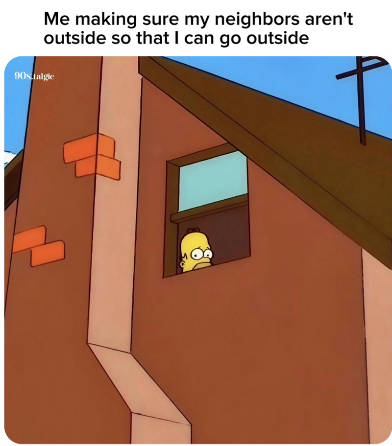 Me making sure my neighbors aren't outside so that I can go outside 90s.talgic