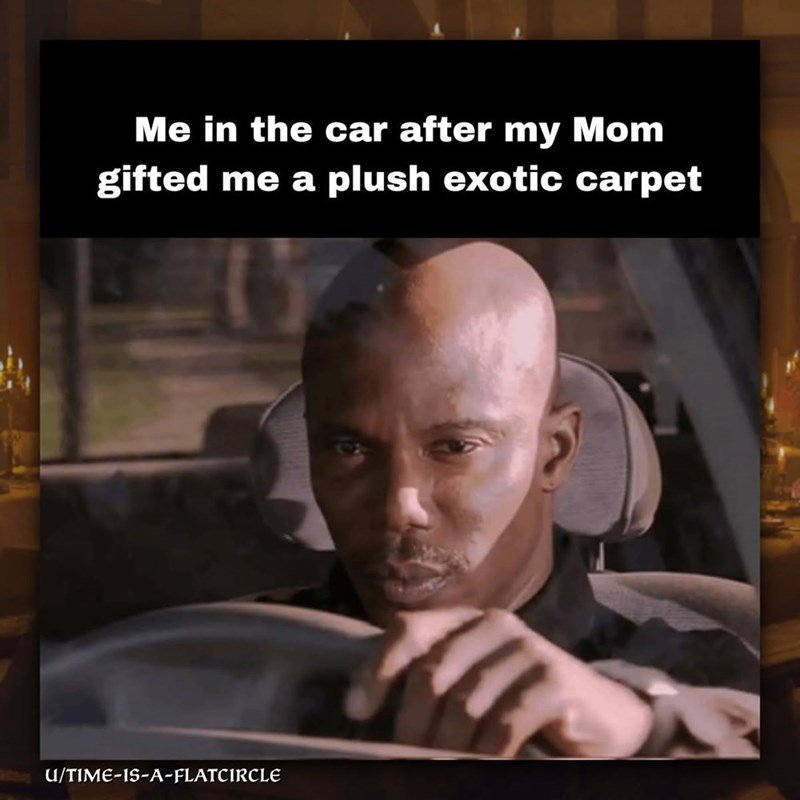 Me in the car after my Mom gifted me a plush exotic carpet U/TIME-IS-A-FLATCIRCLE