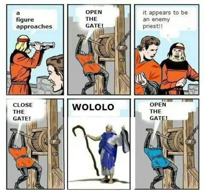 a OPEN figure THE approaches GATE! it appears to be an enemy priest!! CLOSE THE WOLOLO GATE! S OPEN THE GATE!