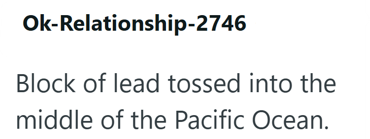 Ok-Relationship-2746 Block of lead tossed into the middle of the Pacific Ocean.