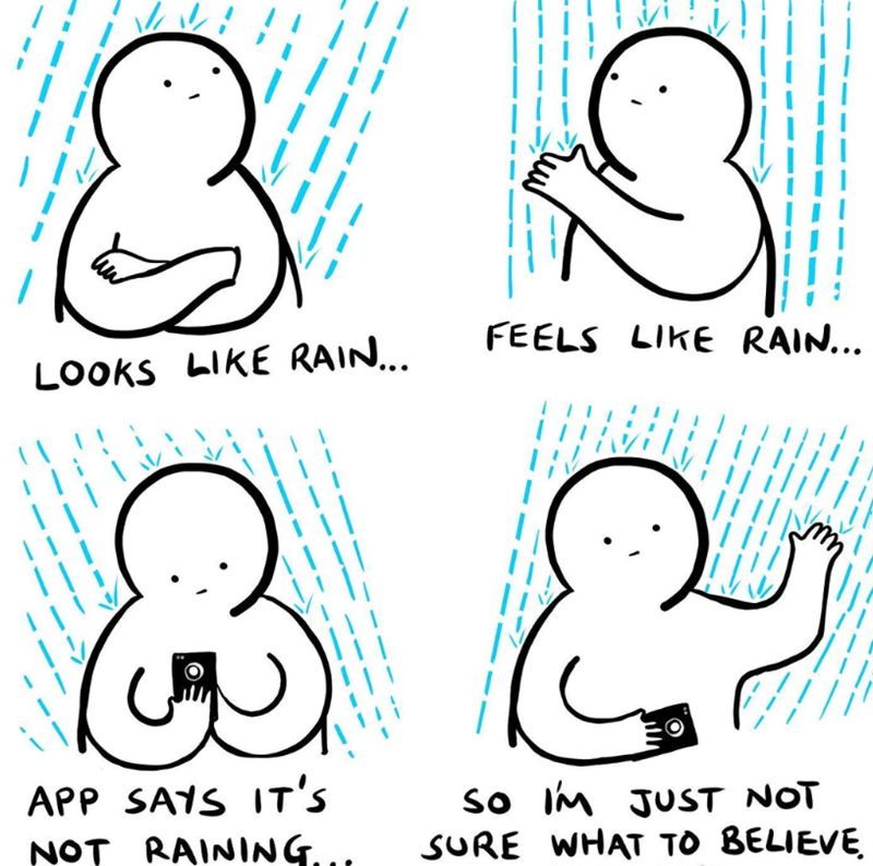 LOOKS LIKE RAIN... FEELS LIKE RAIN... APP SAYS IT'S NOT RAINING... SO I'M JUST NOT SURE WHAT TO BELIEVE