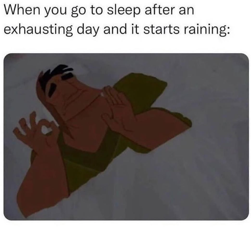 When you go to sleep after an exhausting day and it starts raining: