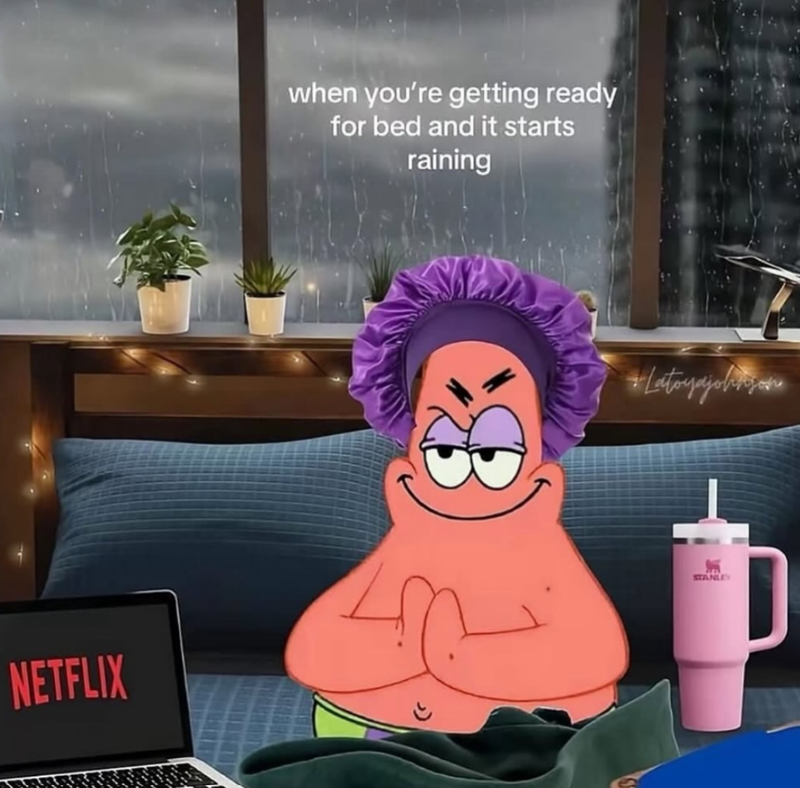 NETFLIX when you're getting ready for bed and it starts raining Latoyajohnson STANLE