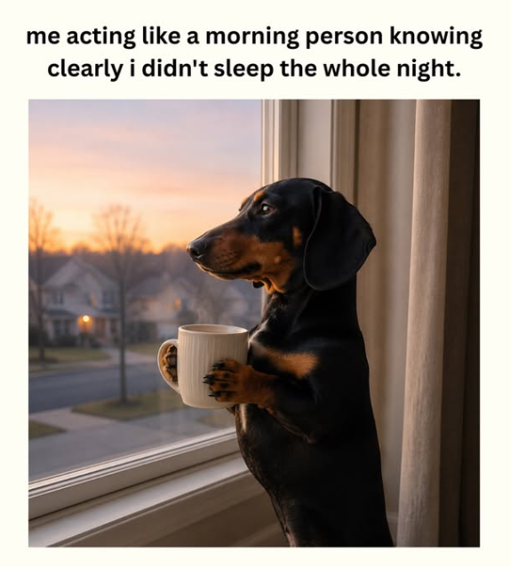 me acting like a morning person knowing clearly i didn't sleep the whole night.