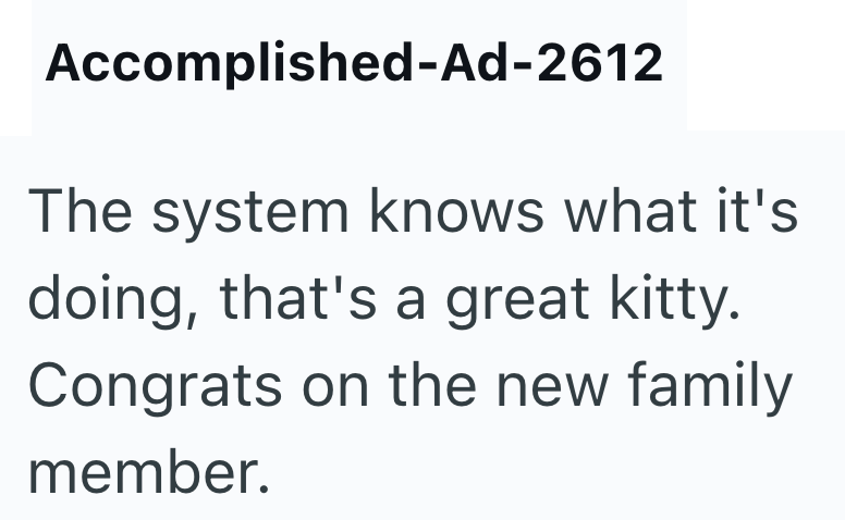 Accomplished-Ad-2612 The system knows what it's doing, that's a great kitty. Congrats on the new family member.