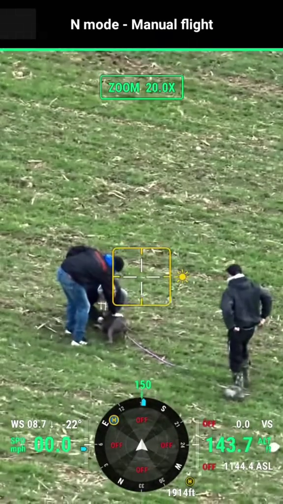 N mode - Manual flight ZOOM 20.0X 150 S HOFF WS 08.7 -22° SPU mph 6:00 OFF OFF 0.0 VS 4143.74 4 OFF OFF 1144.4 ASL N H CE 1914ft
