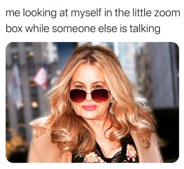 me looking at myself in the little zoom box while someone else is talking